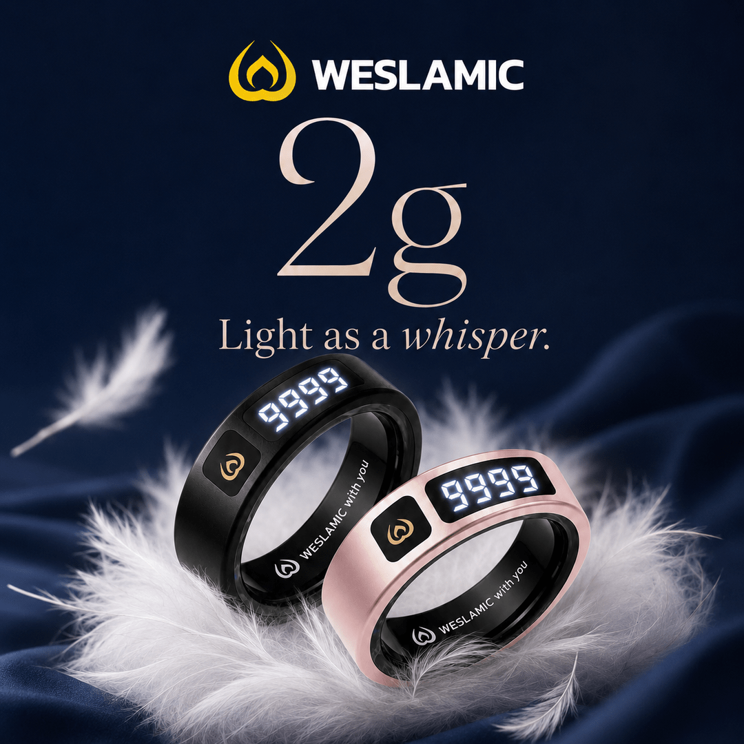 Weslamic iTasbih Peace 1 | Smart Zikr Ring 3.0 | Vibration Alert | Rose Gold & Black - Tasbeeh WalaIslamic products