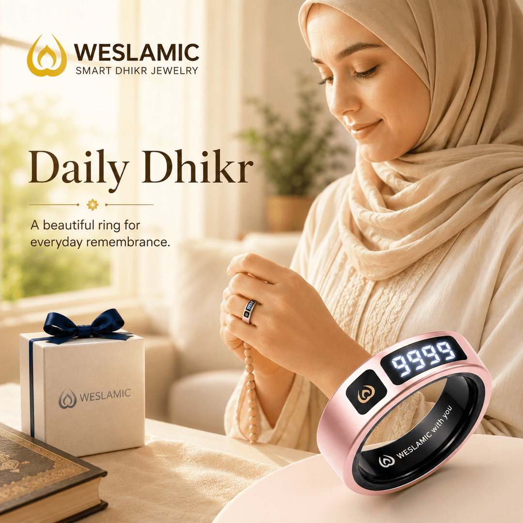 Weslamic iTasbih Peace 1 | Smart Zikr Ring 3.0 | Vibration Alert | Rose Gold & Black - Tasbeeh WalaIslamic products