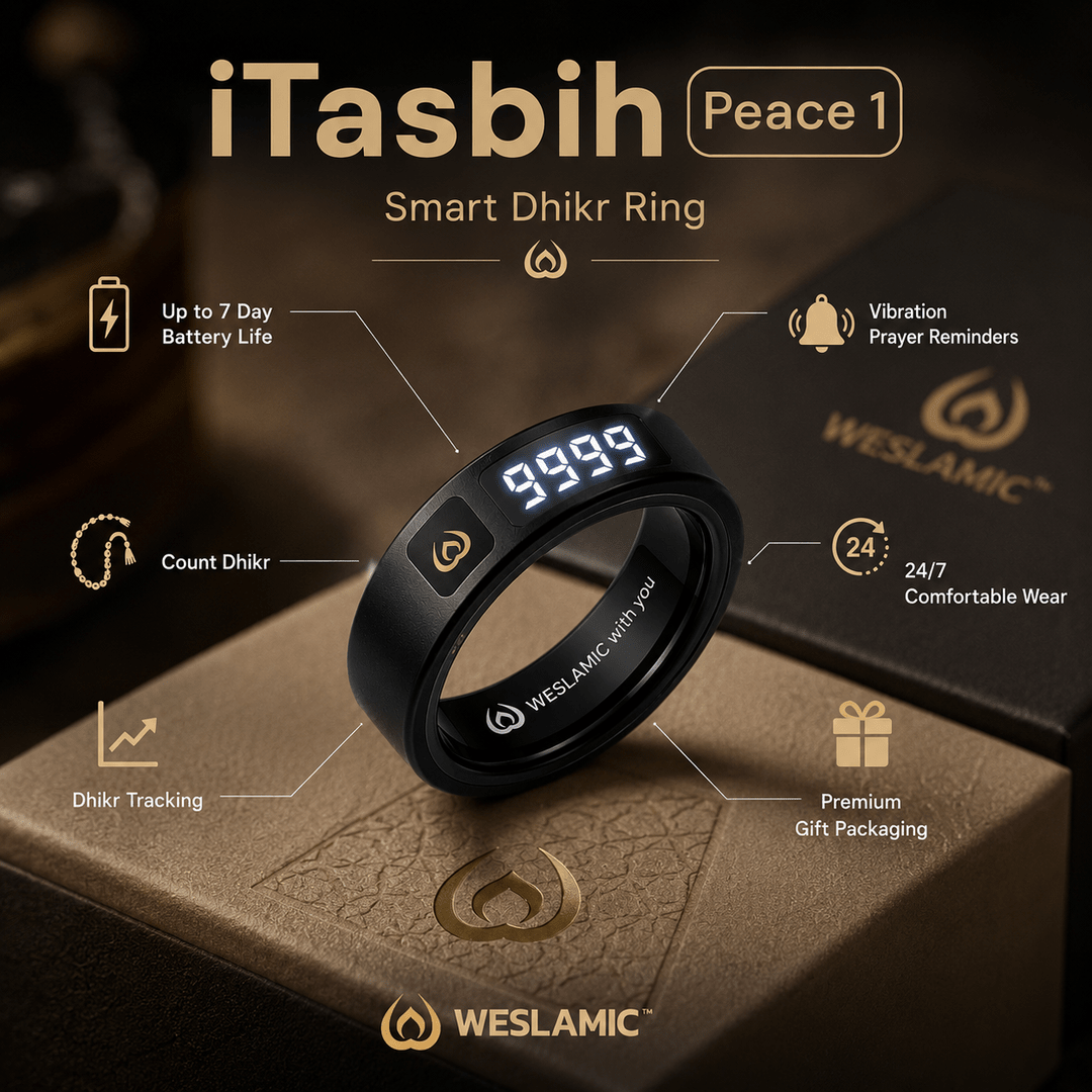 Weslamic iTasbih Peace 1 | Smart Zikr Ring 3.0 | Vibration Alert | Rose Gold & Black - Tasbeeh WalaIslamic products