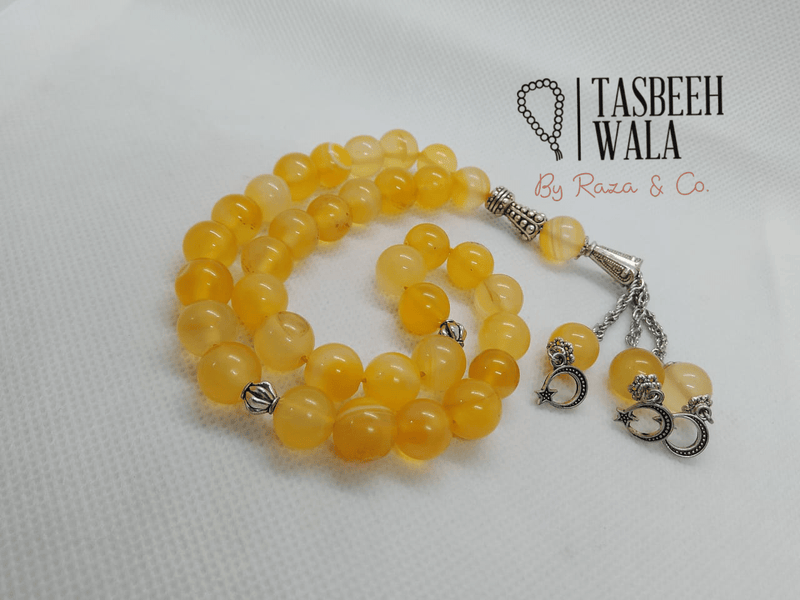 Yellow Aqeeq Tasbeeh | 33 Dana | 10mm Beads - Tasbeeh WalaIslamic products